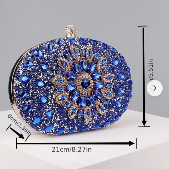 Flower Pattern black Rhinestone gold Metal Chain Handbag evening Clutch 8.2"x 5" - Picture 5 of 9